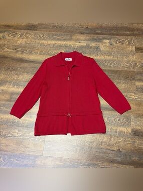 St. John Knits Zip Front Cardigan Womens Medium? Red Career Office Work Classic